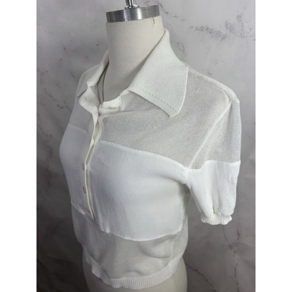 STAUD Short Sleeve Polo Mesh Top Blouse Women XS White Cropped Preppy Retro - Picture 8 of 16